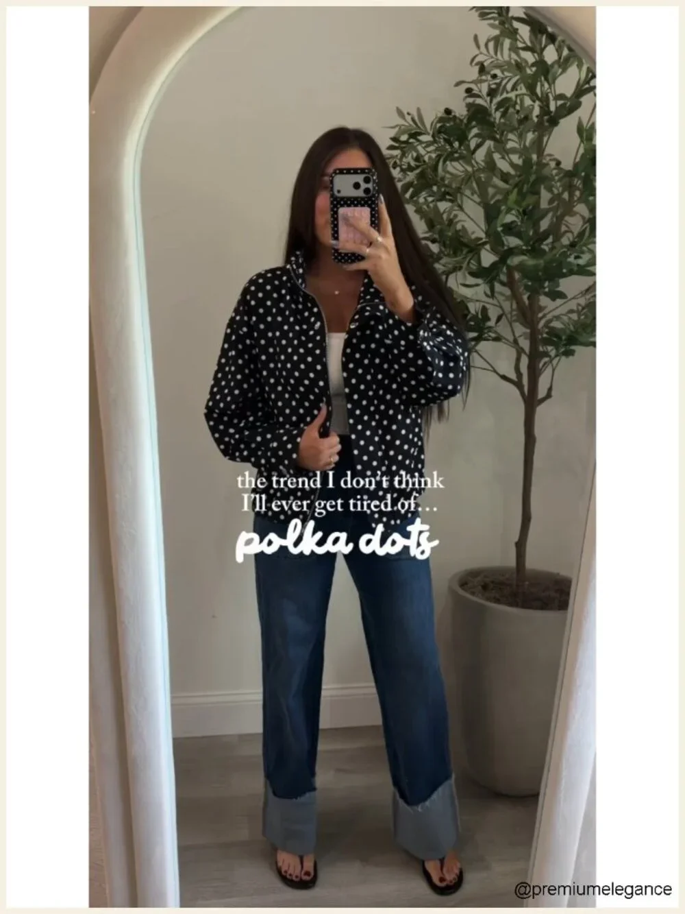 Polka Dot Zip Up Cropped Jacket, Lightweight Lapel Collar Casual Streetwear